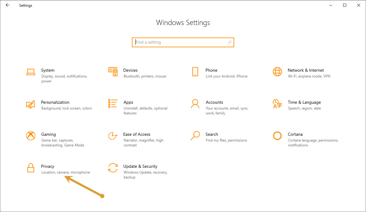 Privacy in Windows Settings